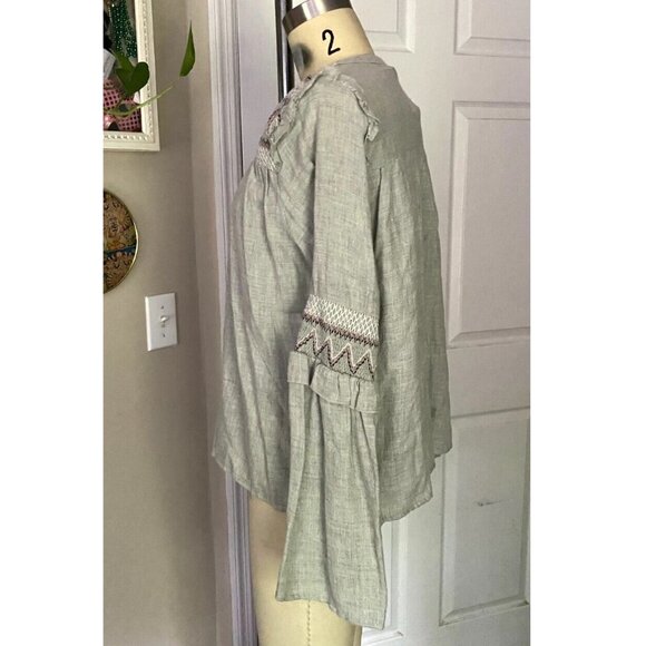 ZARA Gray GAUZE Seersucker Chevron Print Peasant Lounge Tunic shirt *X-SMALL* - Picture 3 of 5